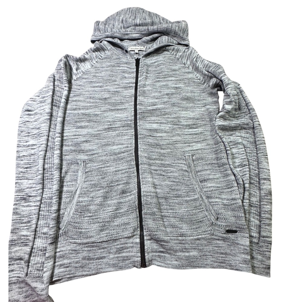Calvin Klein Jeans Mens Grey Space Dye Full Zip Hooded Sweater Large RN 36543